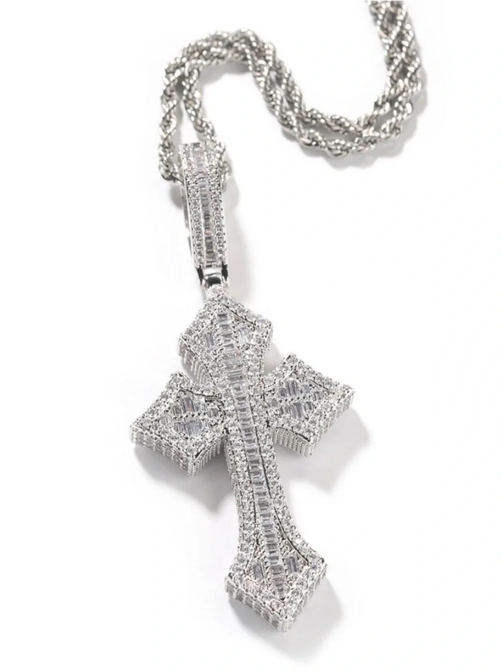 Silver-Tone Crystal Cross Pendant Necklace 24 inch - Clear